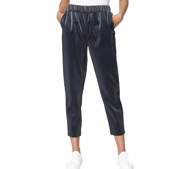 BLANKNYC Elastic Waist Vegan Faux Leather Trousers Joggers Pants SZ M Dark Gray‎ - Picture 1 of 12